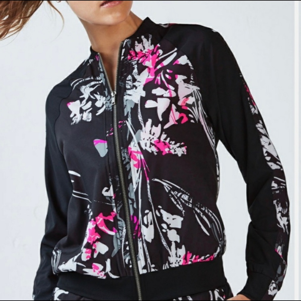 FABLETICS Bev Bomber Jacket Black with Pink Size Small